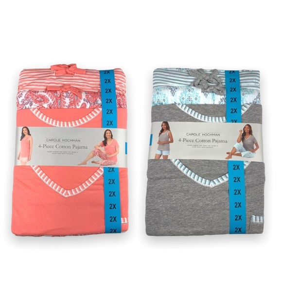 Carole Hochman Bundle Lot of 2 x 4-Piece Cotton PJ Pajama Sets Plus Size 2X - Picture 6 of 6